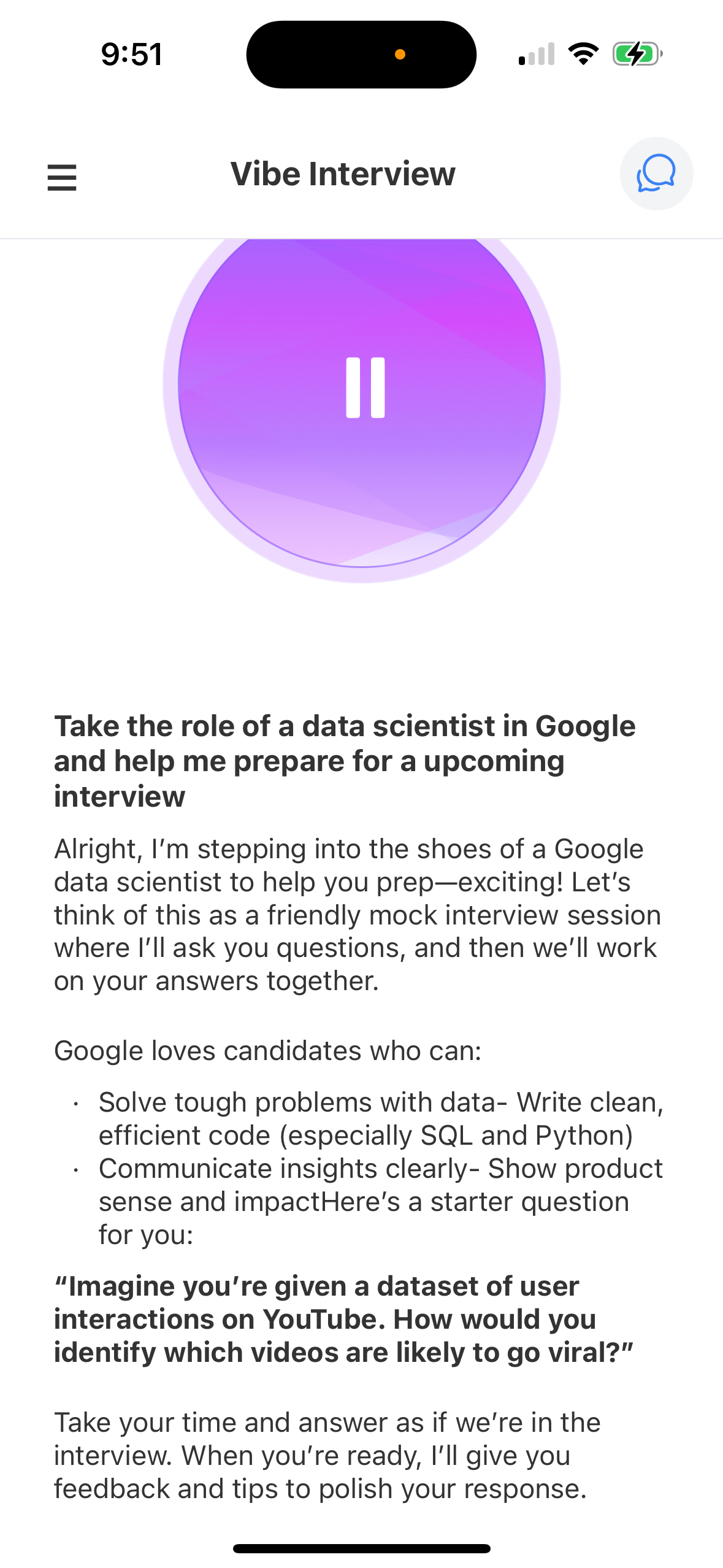 Vibe Interview App Screenshot